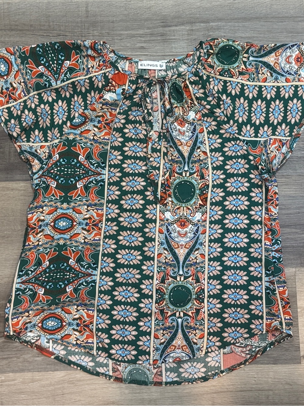 Women's Boho Paisley Tie-Neck Flutter Sleeve Blouse